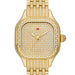 Gold watch with diamond accents on a white background