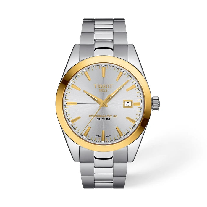 Tissot Gentleman Gold Bezel 40mm Silver Watch T9274074103101