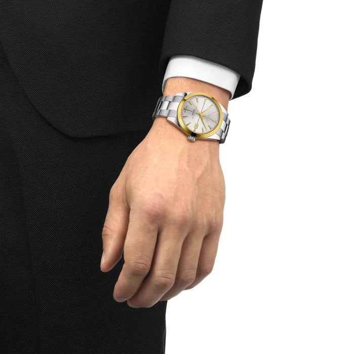 Tissot Gentleman Gold Bezel 40mm Silver Watch T9274074103101