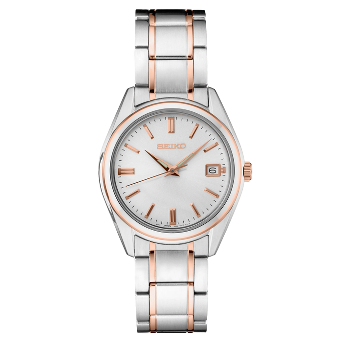 Seiko Essentials Silver Dial and Rose Gold Two-tone Bracelet Men's Watch SUR322