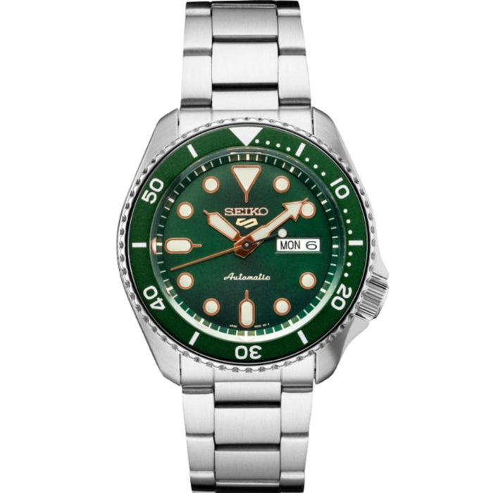 Seiko 5 Sports Green Dial Rose gold accent Stainless Steel Men's Watch SRPD63