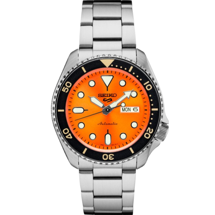 Seiko 5 Sports Orange Sunray Dial With Gold/ Black Accents Men's Watch SRPD59