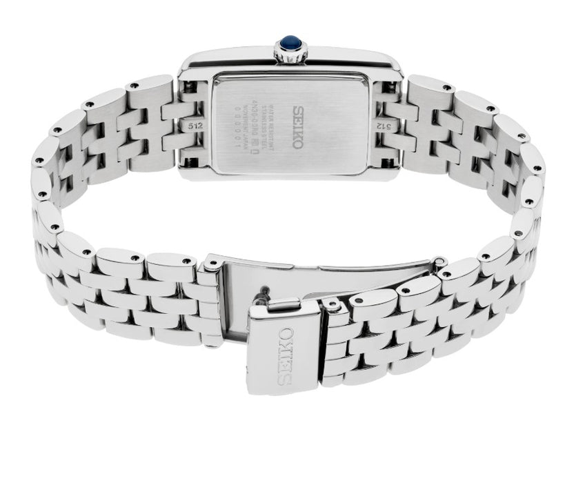 Seiko Essentials Rectangular Silver Dial with Crystals Stainless Steel Women's Watch SWR091