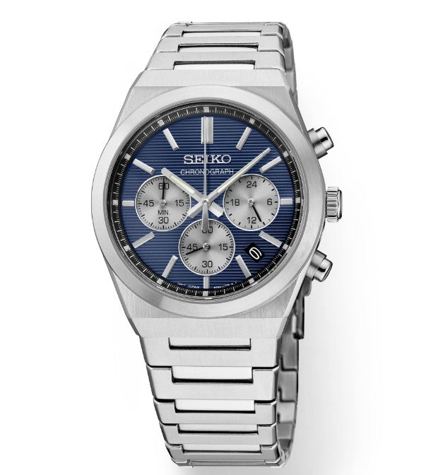 Seiko Essentials Chronograph Quartz Blue Dial Stainless Steel Men's Watch SSB453