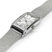 Silver Hamilton watch with mesh band on a white background