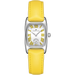 Hamilton watch with yellow leather strap on a white background
