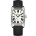 Hamilton watch with black leather strap and white face on a white background