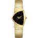 Gold Hamilton watch with black face on a white background