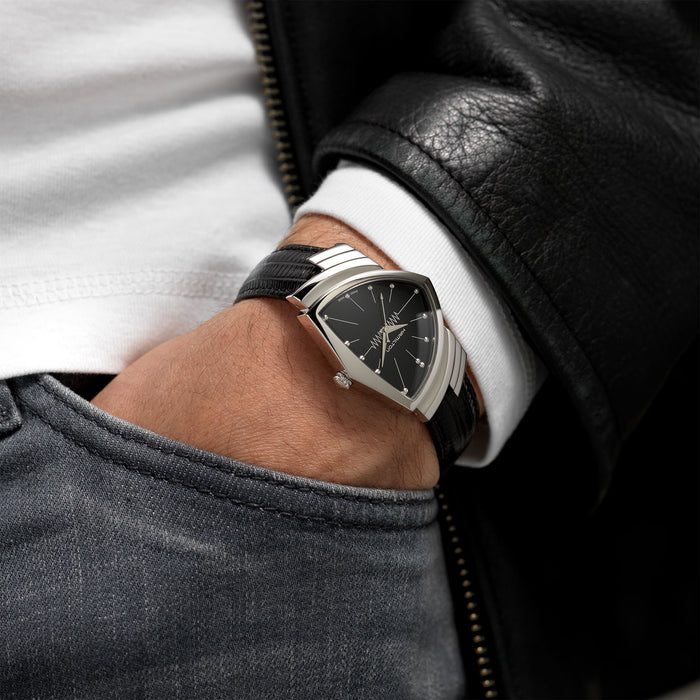 Hamilton Ventura Quartz Black Dial Leather | H24411732