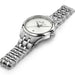 Silver Hamilton watch with a metal bracelet on a white background