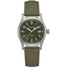 Hamilton watch with green strap and dark green dial on a white background