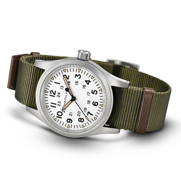 Hamilton Khaki Field Mechanical White Dial Green Strap 38mm Men’s Watch H69439411