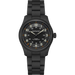 A Hamilton Kilian Automatic watch with a matte black case and integrated link bracelet, featuring a black dial with luminous beige numerals and hands, and orange accent markers.