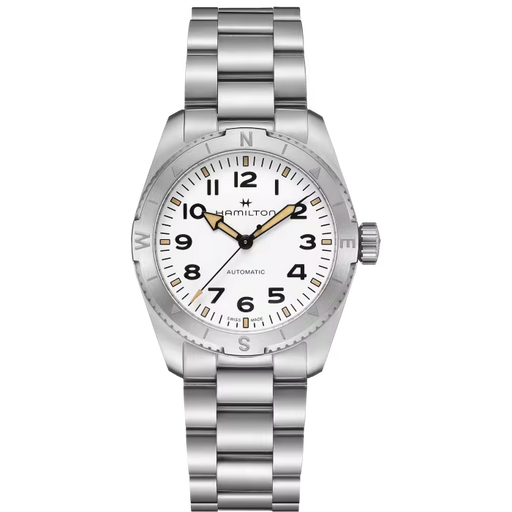 Silver wristwatch with a white dial on a transparent background
