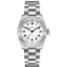 Silver wristwatch with a white dial on a transparent background