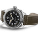 Hamilton watch with brown leather strap on a white background