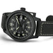 Black Hamilton watch with detailed face on a white background