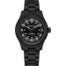 Black Hamilton watch with metallic band on a white background