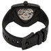 Black watch with open face design on a white background