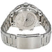 Silver wristwatch with detailed face on a white background