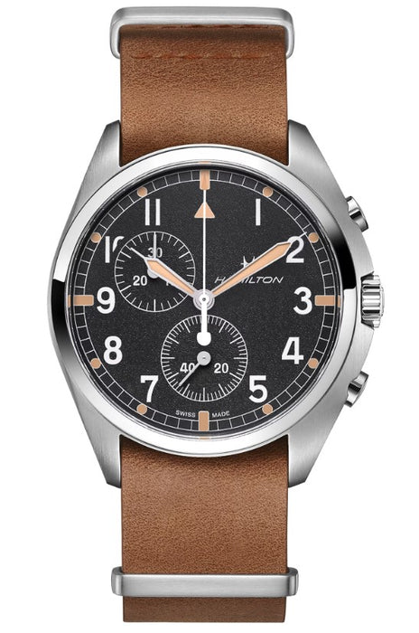 Hamilton Khaki Aviation Pilot Pioneer Chrono Quartz Stainless Steel Case Black Dial Round Men's Watch H76522531