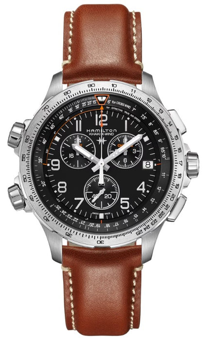 Hamilton Khaki Aviation X-Wind GMT Chrono Quartz Stainless Steel Case Black Dial Round Men's Watch H77912535