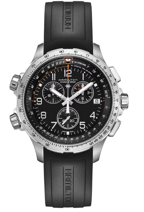 Hamilton Khaki Aviation X-Wind GMT Chrono Quartz Stainless Steel Case Black Dial Round Men's Watch H77912335
