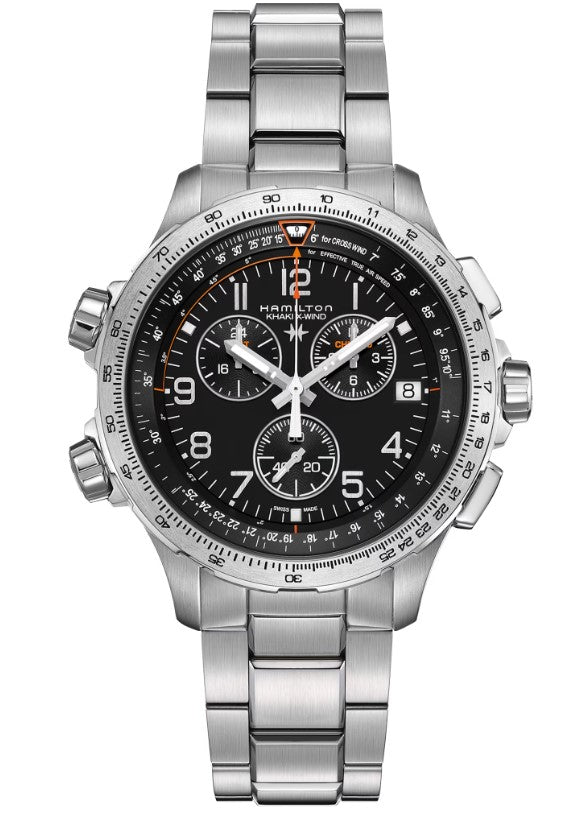 Hamilton Khaki Aviation X-Wind GMT Chrono Quartz Stainless Steel Case Black Dial Round Men's Watch H77912135