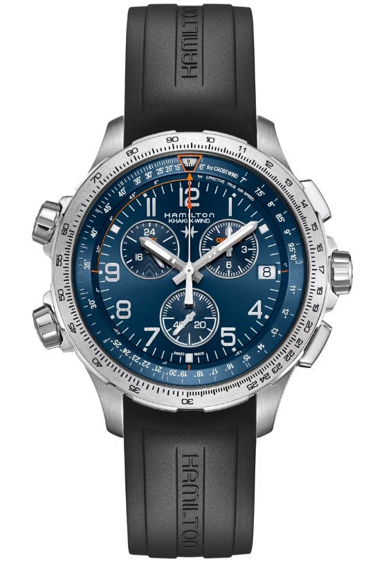 Hamilton Khaki Aviation X-Wind GMT Chrono Quartz Stainless Steel Case Blue Dial Round Men's Watch H77922341