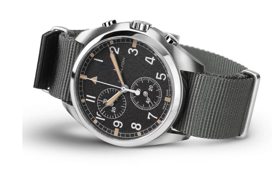 Hamilton Khaki Aviation Pilot Pioneer Chrono Quartz Stainless Steel Case Black Dial Round Men's Watch H76522931