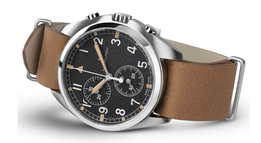 Hamilton Khaki Aviation Pilot Pioneer Chrono Quartz Stainless Steel Case Black Dial Round Men's Watch H76522531