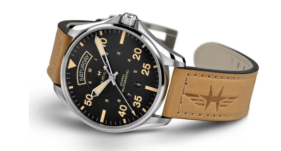 Hamilton Khaki Aviation Day Date Auto Stainless Steel Case Black Dial Round Men's Watch H64645531