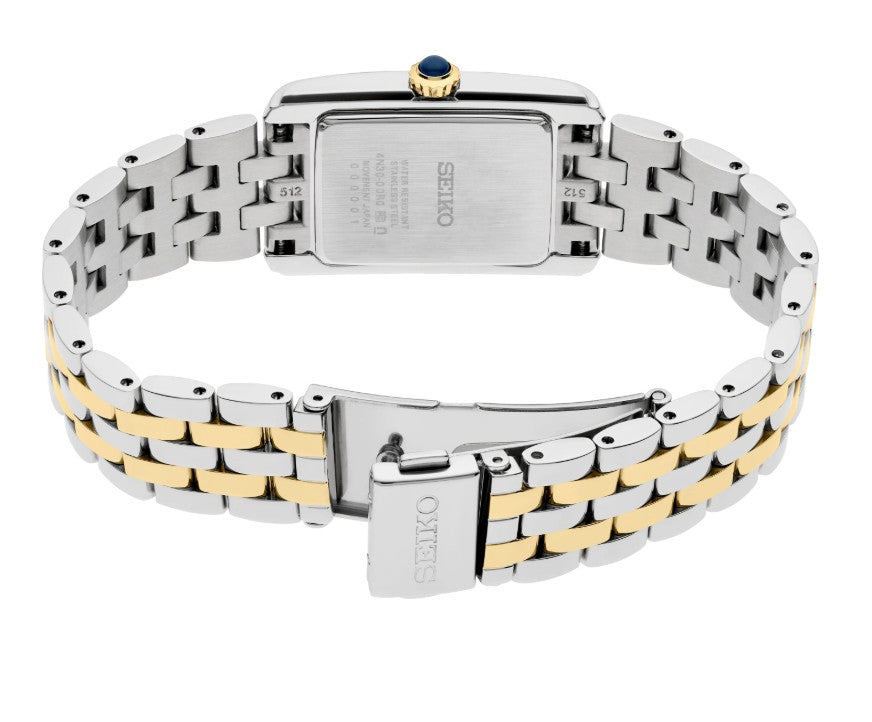 Seiko Essentials Rectangular Silver Dial Two Tone with Crystals Stainless Steel Women's Watch SWR093