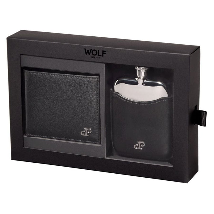Wolf Black Philipp Billfold & Hip Flask Gift Set 190215
