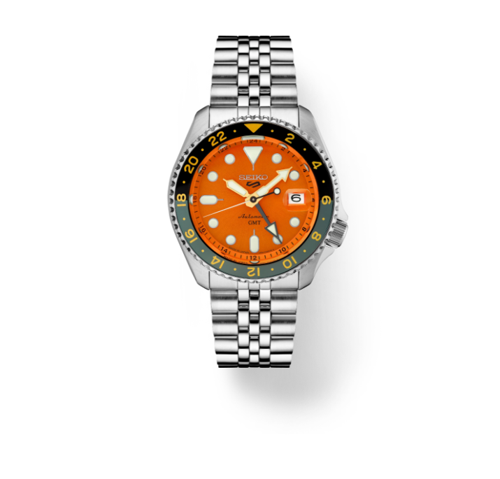 Seiko 5 Sports SKX Sports Style GMT Series Orange Dial Stainless Steel Bracelet Men's Watch SSK005