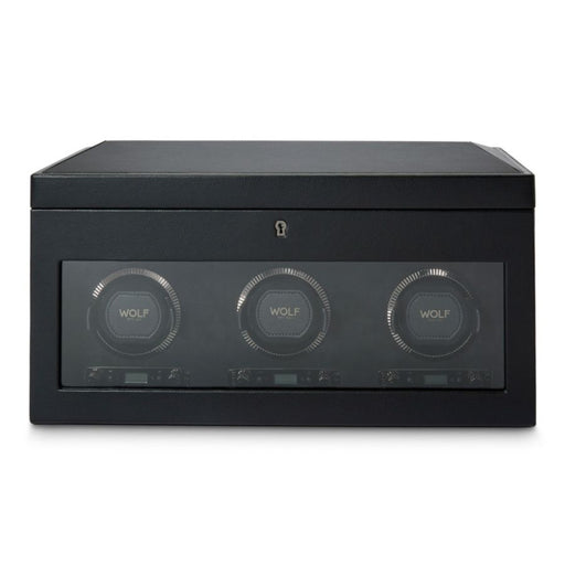 Wolf British Racing Black triple watch winder 792302 with storage for three automatic watches