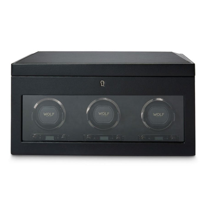 Wolf British Racing Black triple watch winder 792302 with storage for three automatic watches