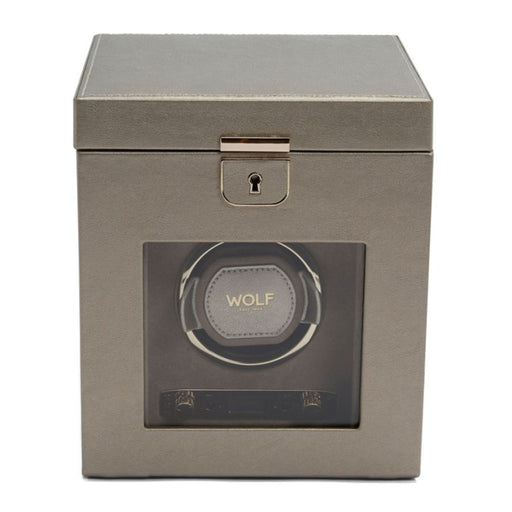 Wolf Palermo pewter single watch winder 213778 with jewelry storage for an automatic watch