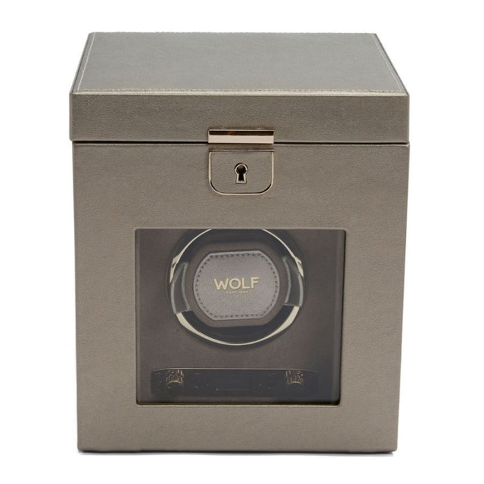 Wolf Palermo pewter single watch winder 213778 with jewelry storage for an automatic watch