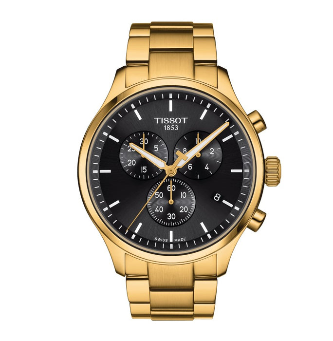 Tissot Chrono XL Classic Quartz Stainless Steel Case with Yellow Gold PVD coating Black Dial Yellow Gold 1N14 Strap Gent Watch T1166173305100