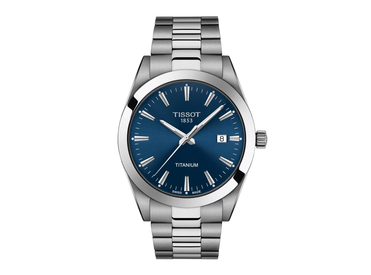 Tissot Gentleman Titanium Quartz Blue Dial Grey Strap Gent Watch T1274104404100