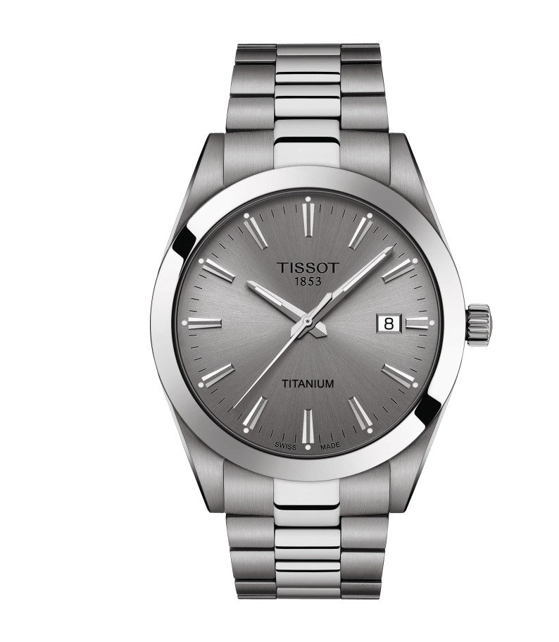 Tissot Gentleman Quartz Titanium Case Grey Dial Grey Strap Gent Watch T1274104408100