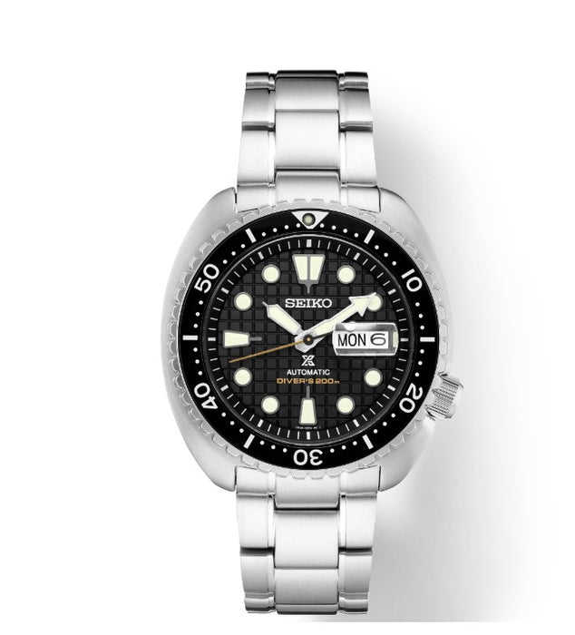 Seiko Prospex Automatic Diver Stainless Steel Case and bracelet Black Dial with 3-D pressed pattern Men's Watch SRPE03