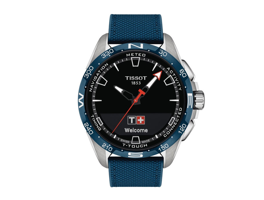 Tissot T-Touch Connect Solar Quartz Antimagnetic Titanium Case Black Dial Blue Strap Gent Watch T1214204705106