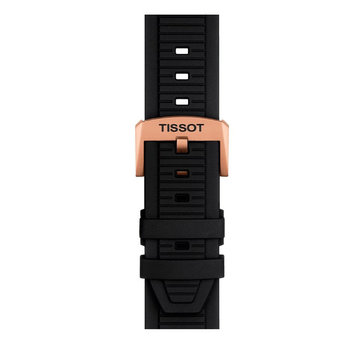 Tissot T-Race Chronograph Stainless Steel Case with Rose Gold PVD coating Black Dial Black Strap Gent Watch T1414173705100