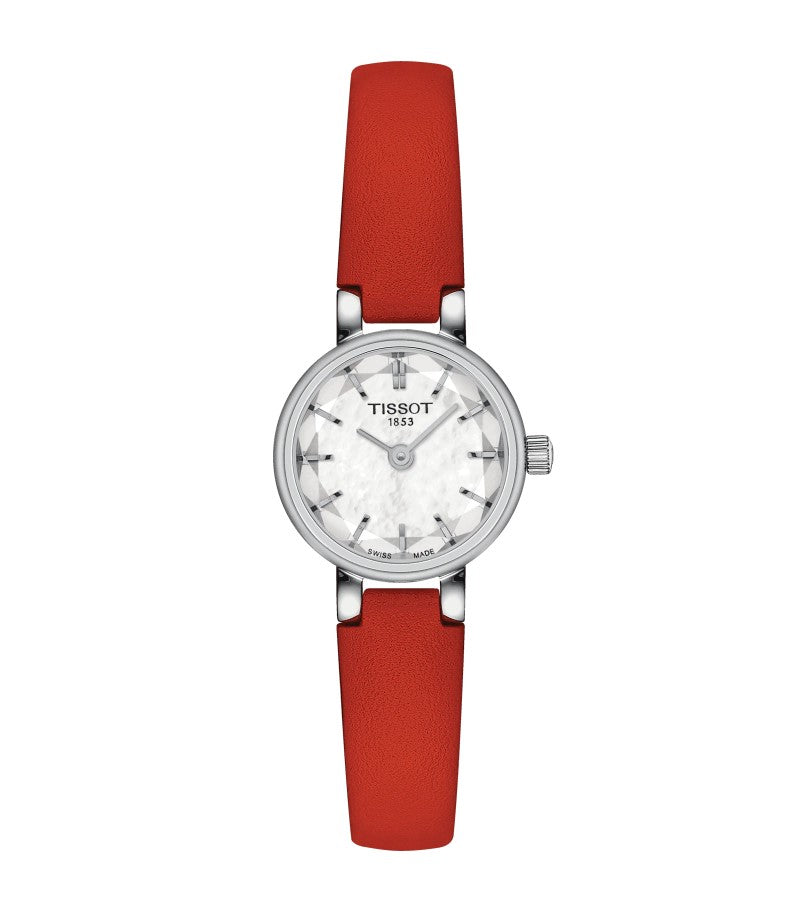 Tissot Lovely Round Quartz Stainless Steel Case White mother-of-pearl Dial Red Strap Women's Watch T1400091611100
