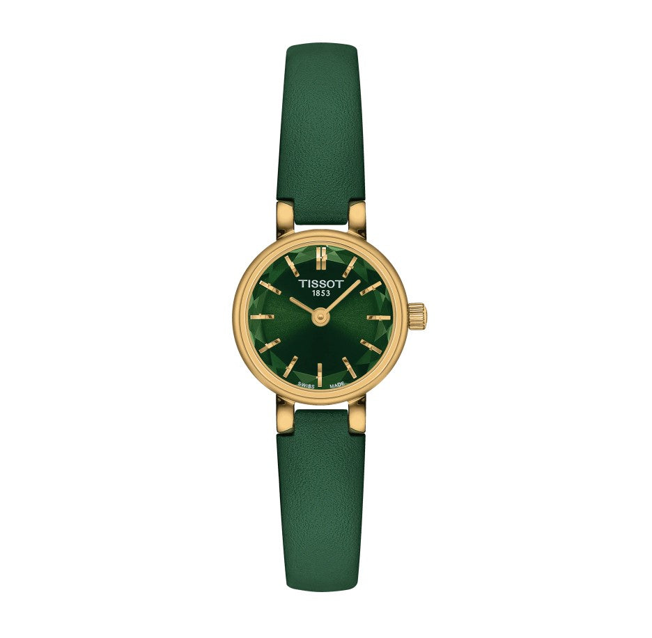 Tissot Lovely Round Quartz Stainless Steel Yellow Gold PVD coating Case Green Dial Green Strap Women's Watch T1400093609100
