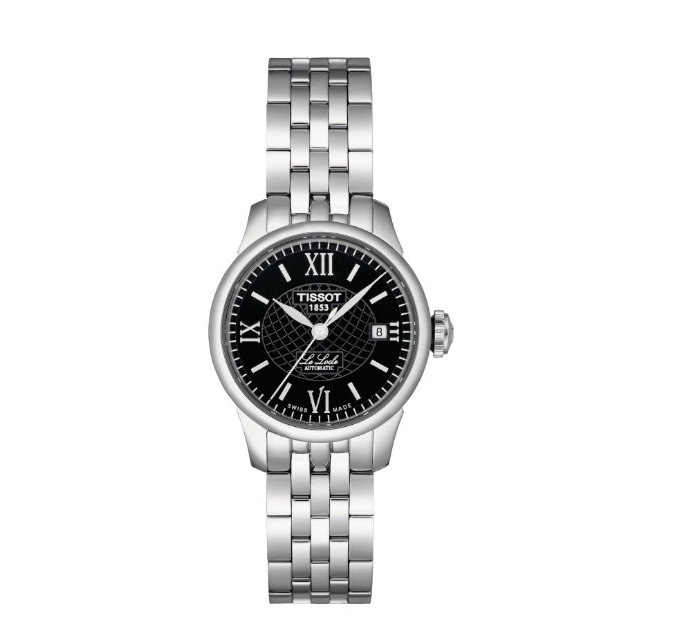 Tissot Le Locle Automatic Small Lady Stainless Steel Case Black Dial Grey Strap exquisite elegance with details such as Roman numerals and a traditional Le Locle signature Women's Watch T41118353