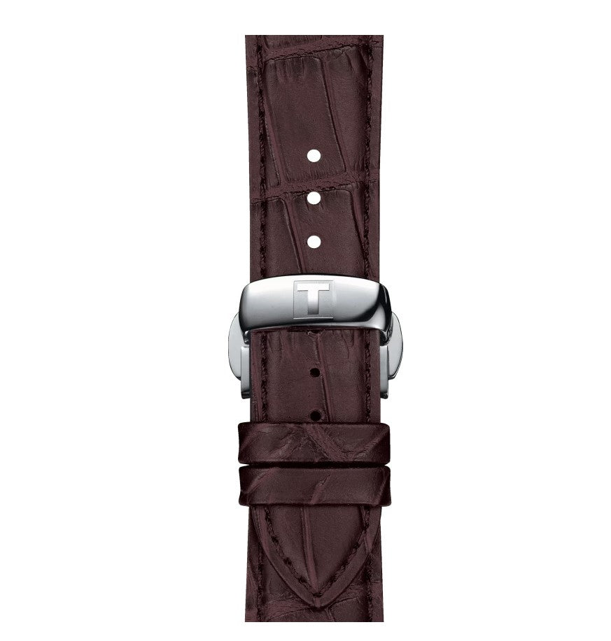 Tissot Gentleman Quartz Stainless Steel Case Black Dial Brown Strap Gent Watch T1274101605101
