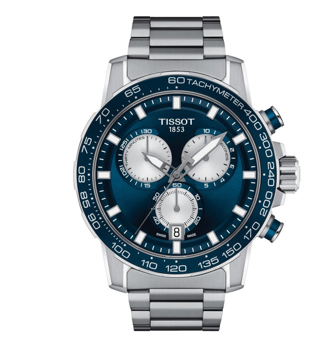 Tissot Supersport Chrono Quartz Stainless Steel Case Blue Dial Grey Strap Men's Watch T1256171104100